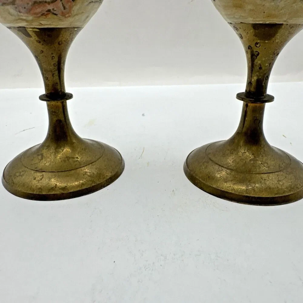 Set 2 Vintage Cloisonné And brass Vase Floral Bud Vase Multi Color Enamel 6.5”